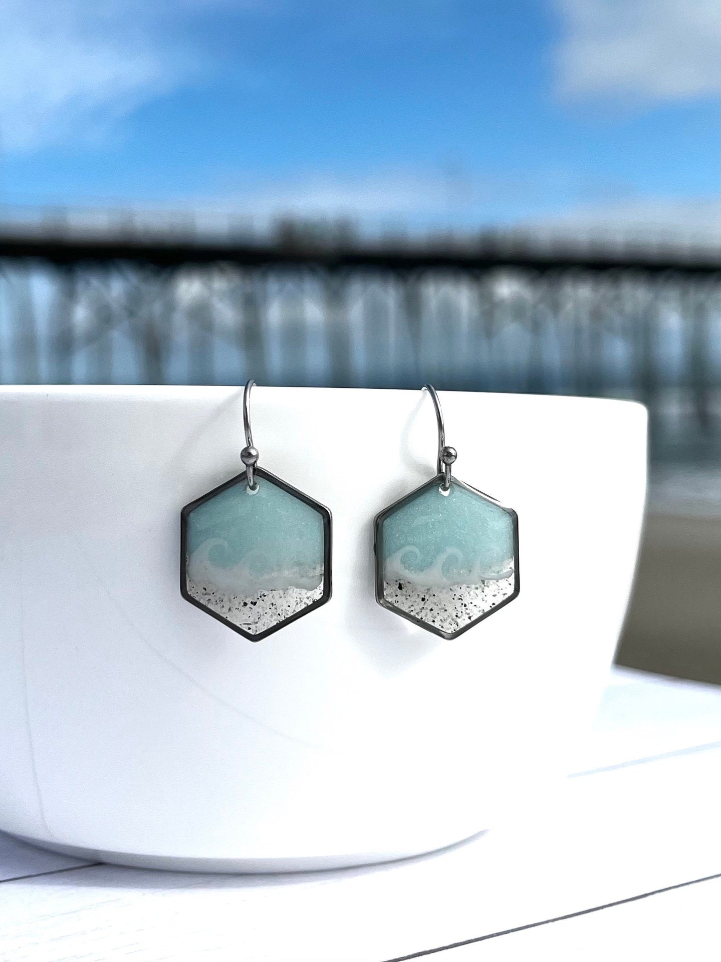 Light Blue Hexagon Wave Dangles