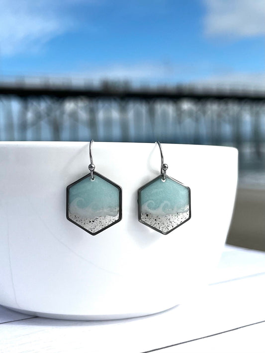 Hexagon Wave Dangles in Silver