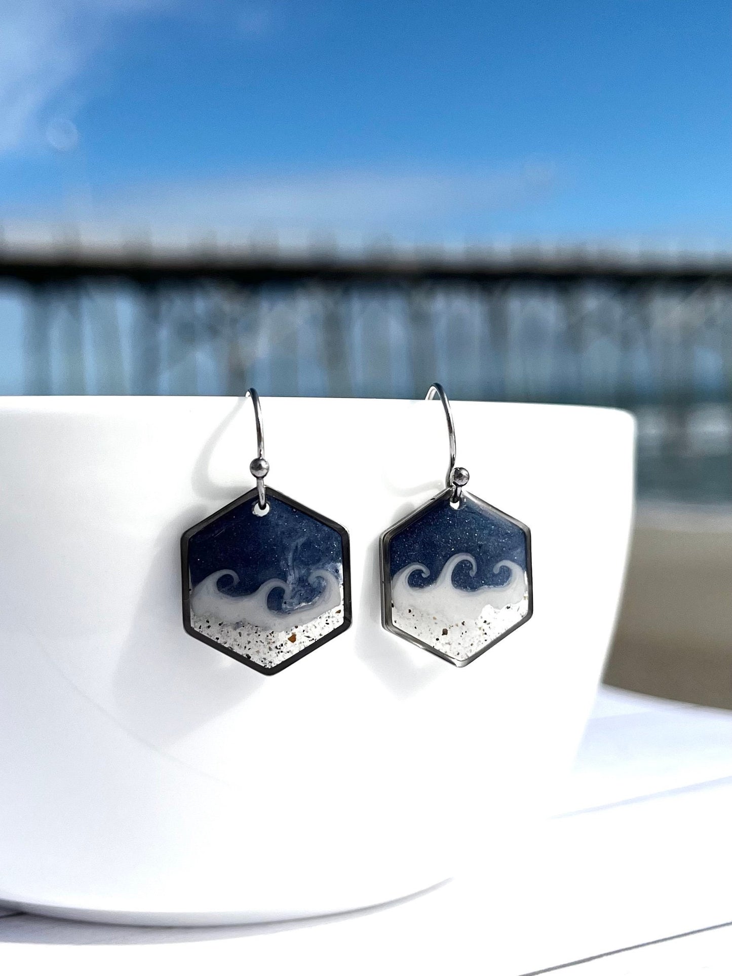 Hexagon Wave Dangles in Silver