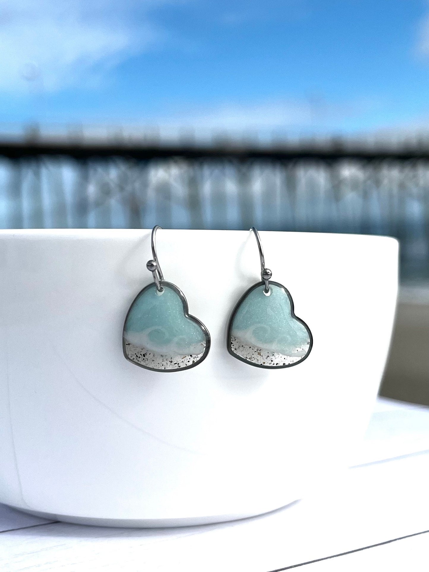 Light Blue Heart Wave Dangles