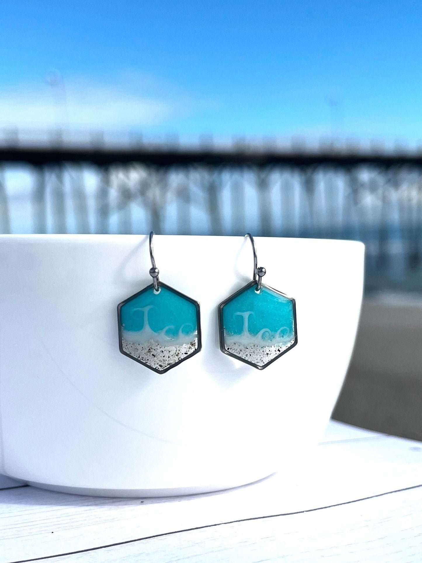 Hexagon Wave Dangles in Silver