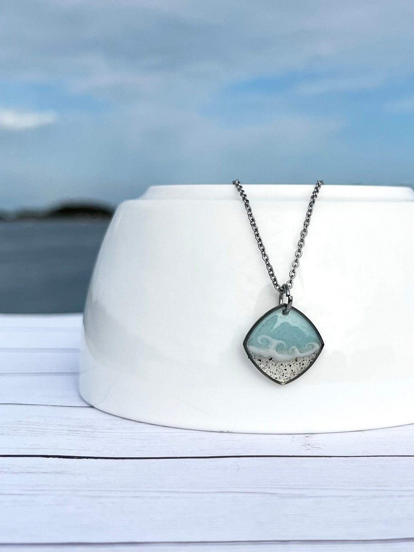 Light Blue Square Wave Necklace