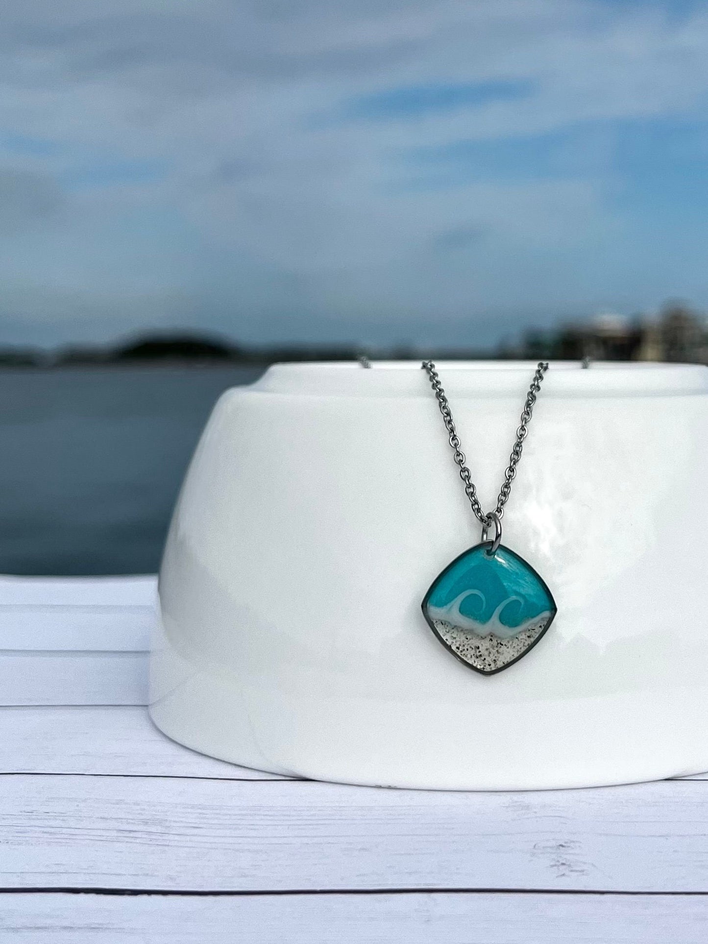 Aqua Square Wave Necklace