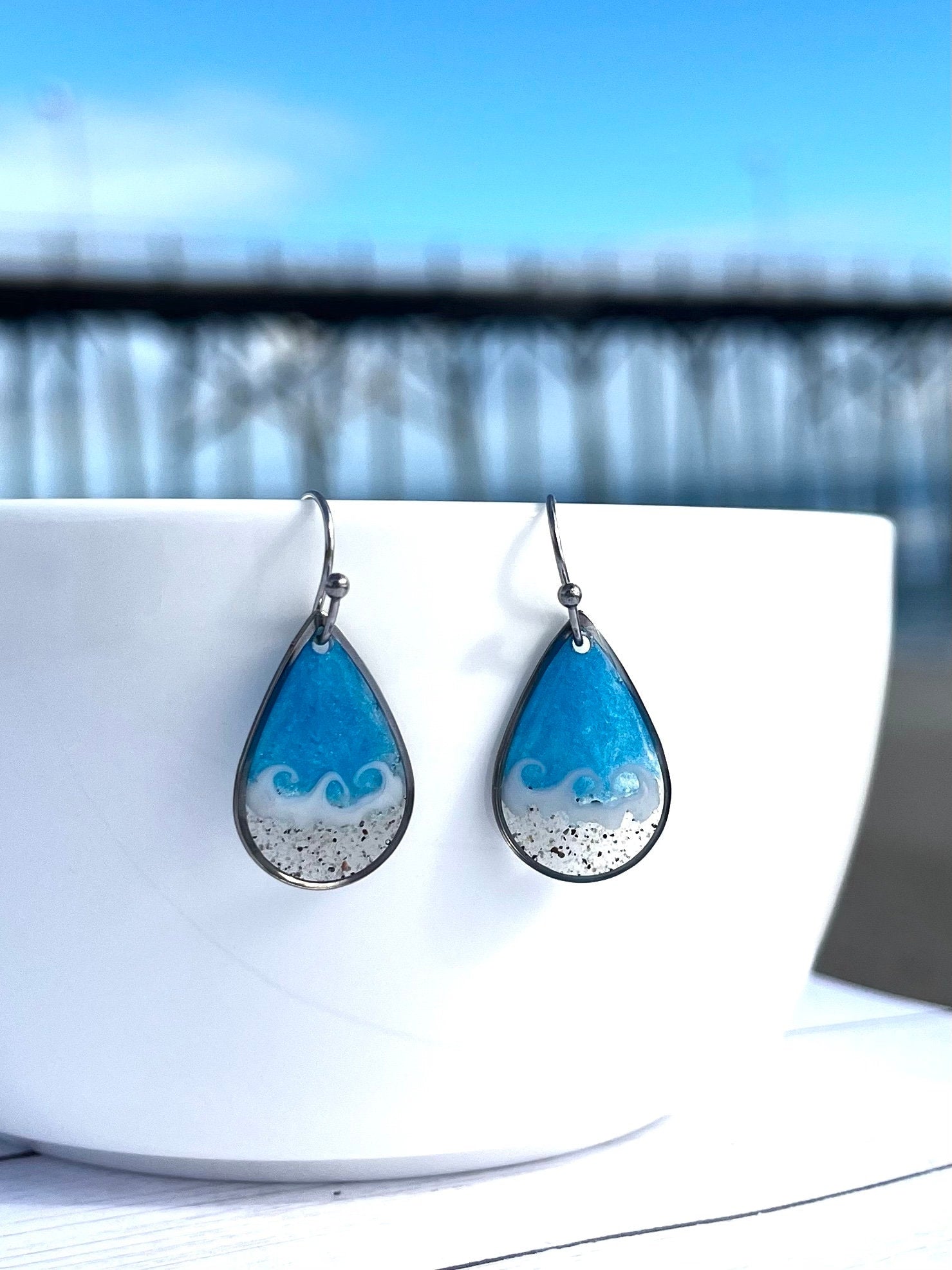 Aqua Teardrop Wave Dangle