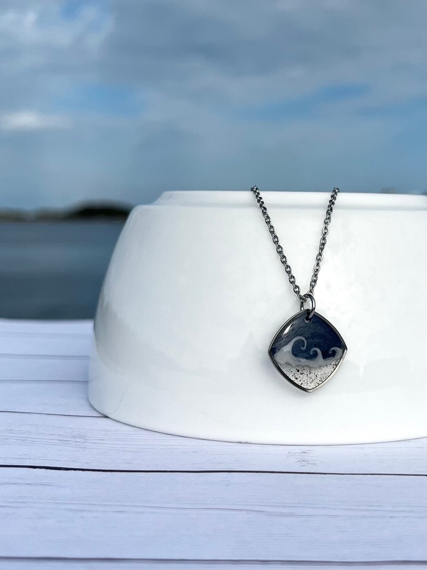 Navy Square Wave Necklace