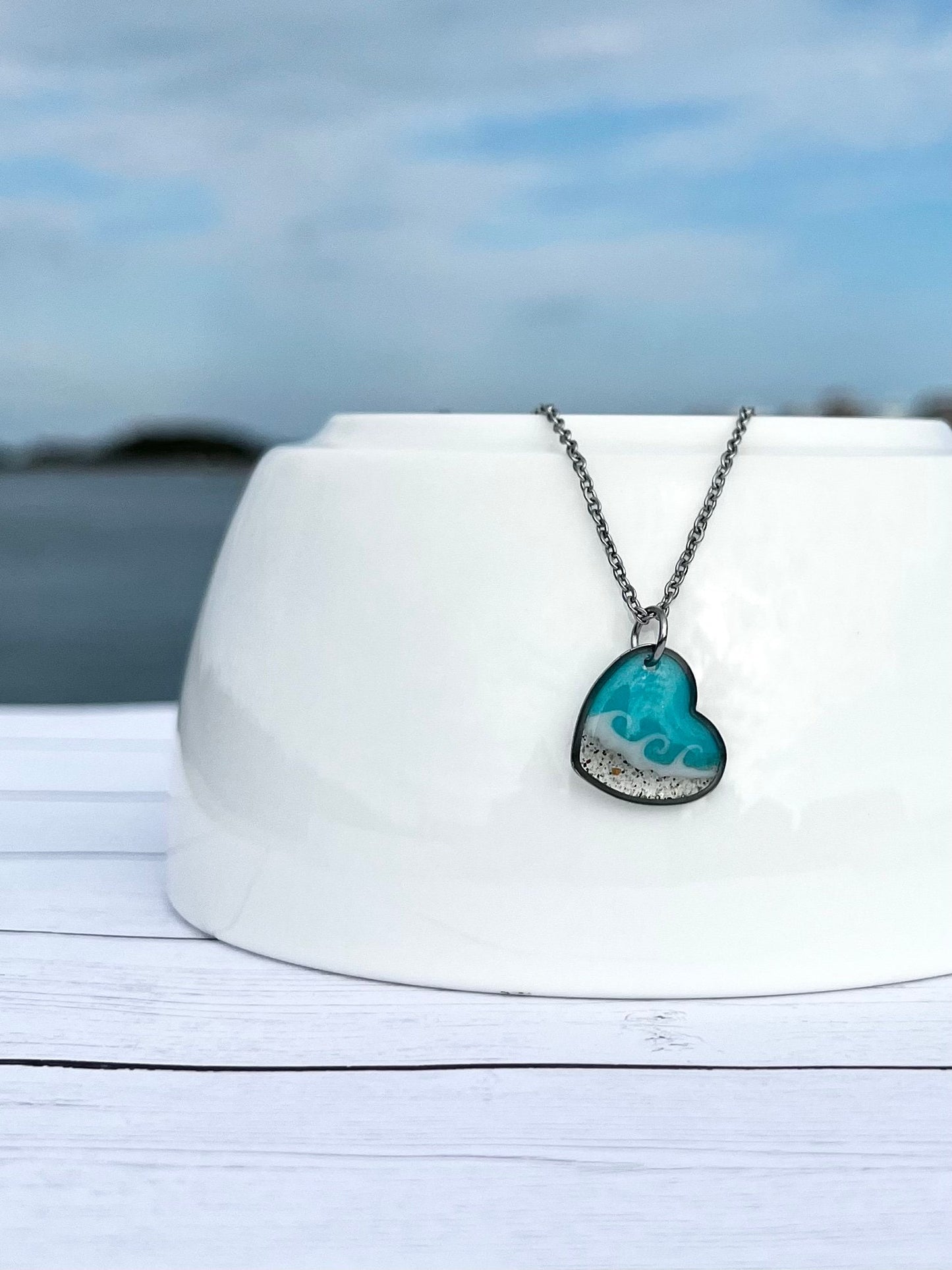 Aqua Heart Wave Necklace