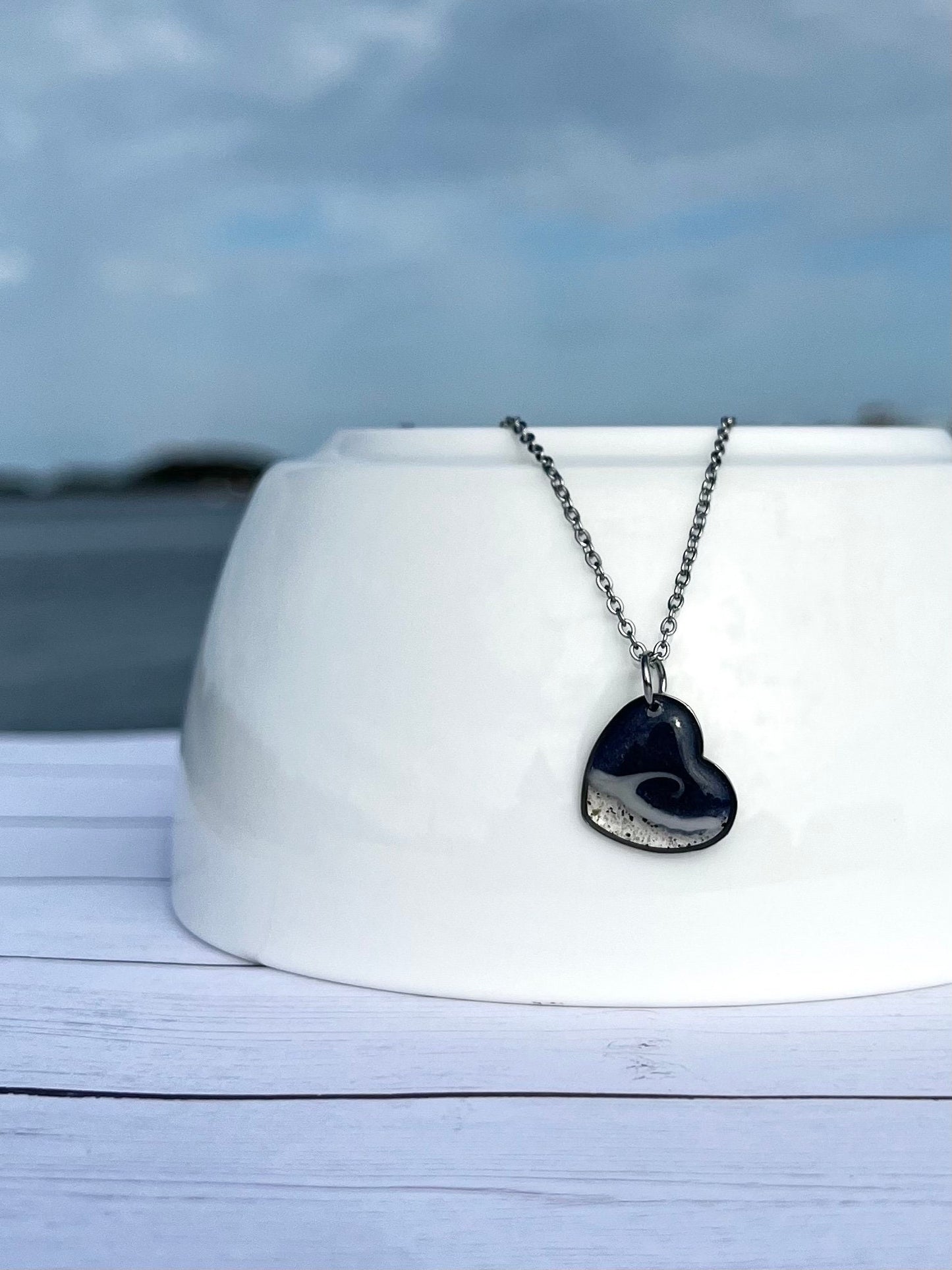 Navy Heart Wave Necklace